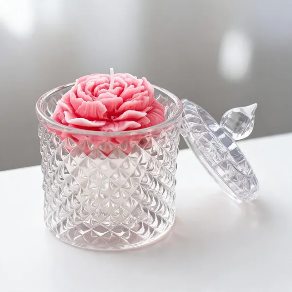 Wax_Decorative_Rose_Shaped_Diamond_Textured_Glass_Candle_Jar