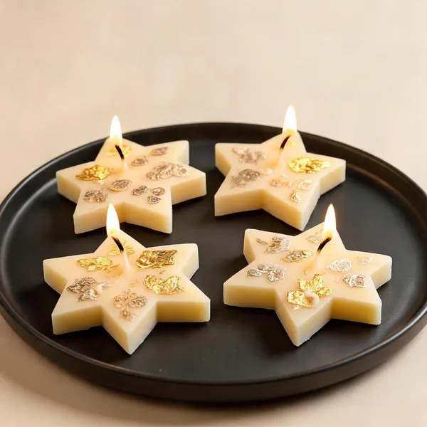 Wax_Festive_Golden_Floral_Motif_Star_Shaped_Candle_Cream_-_Pack_of_4