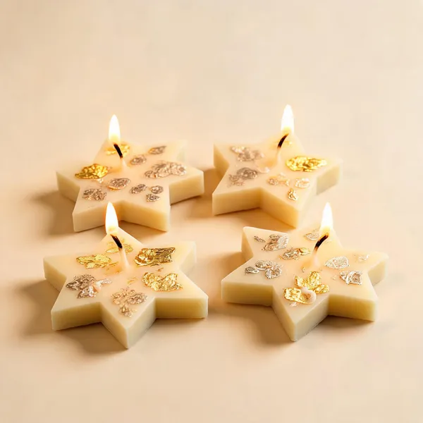 Wax_Festive_Golden_Floral_Motif_Star_Shaped_Candle_Cream_-_Pack_of_4