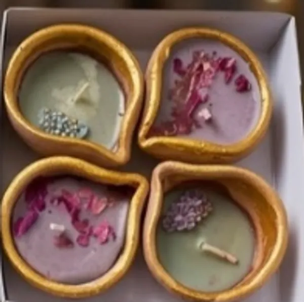 Wax_Festive_Assorted_Shape_Diya_Candle_Set_Pink_Olive_Pack_Of_4