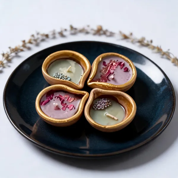 Wax_Festive_Assorted_Shape_Diya_Candle_Set_Pink_Olive_Pack_Of_4