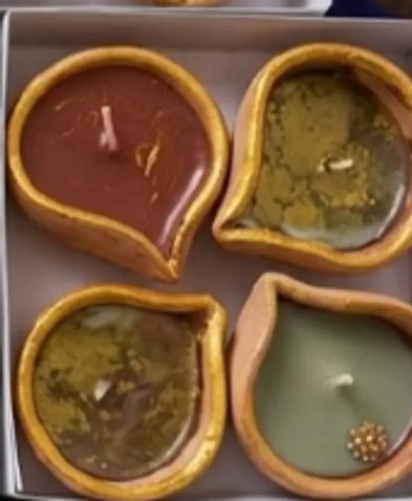 Wax_Festive_Assorted_Shape_Diya_Candle_Set_Brown_Olive_Grey_Pack_Of_4