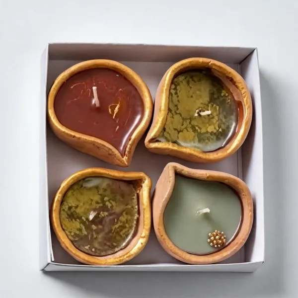 Wax_Festive_Assorted_Shape_Diya_Candle_Set_Brown_Olive_Grey_Pack_Of_4