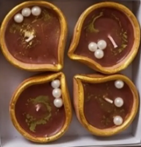 Wax_Festive_Assorted_Shape_Diya_Candle_Set_Brown_Pack_Of_4