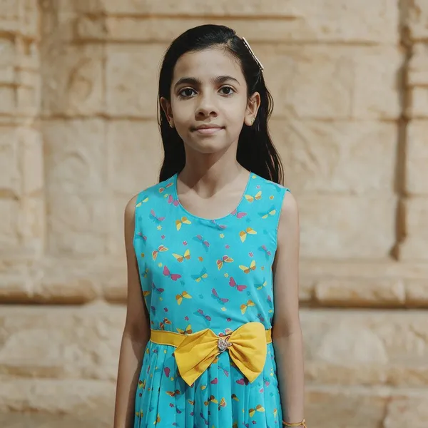 Blue_Viscose_Rayon_Below_Knee_Casual_Sleeveless_Dress_For_Girls