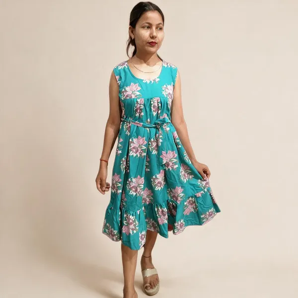 Blue_Cotton_Below_Knee_Casual_Sleeveless_Dress_For_Girls