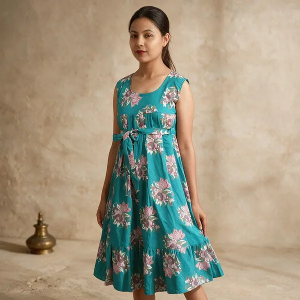Blue_Cotton_Below_Knee_Casual_Sleeveless_Dress_For_Girls