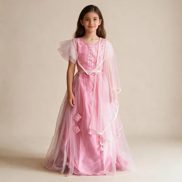 Pink_Net_Satin_Party_Wear_Self_Design_Lehenga_Choli_And_Dupatta_Set_For_Girls