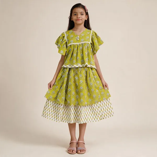 Green_Cotton_Floral_Printed_Flared_Dress_For_Girls