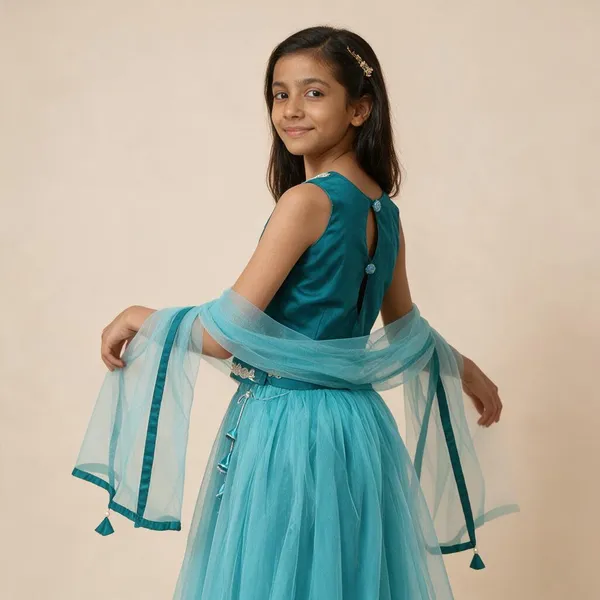 Green_And_Blue_Net_Satin_Lehenga_Choli_Set_For_Girls
