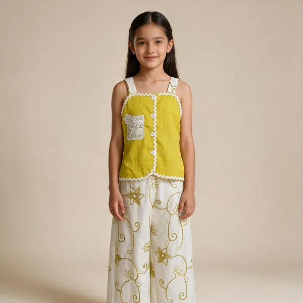 Yellow_Satin_Textured_Sleeveless_Top_And_Palazzo_Set_For_Girls
