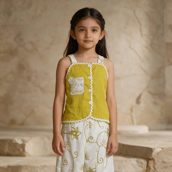 Yellow_Satin_Textured_Sleeveless_Top_And_Palazzo_Set_For_Girls