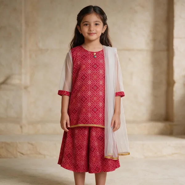 Red_Cotton_Net_Printed_Lehenga_Skirt_With_Dupatta_For_Girls