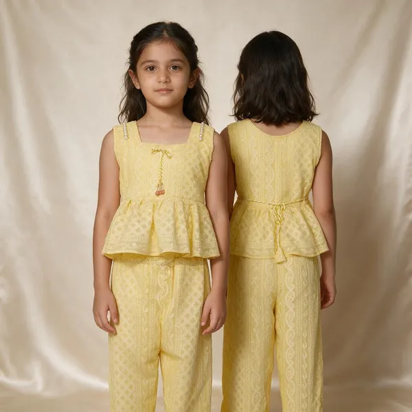Yellow_Cotton_Lace_Peplum_Top_And_Trouser_Set_For_Girls