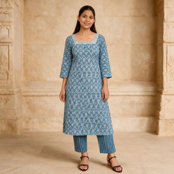 Blue_Cotton_Polyester_Blend_Printed_Straight_Kurta_Set_For_Women