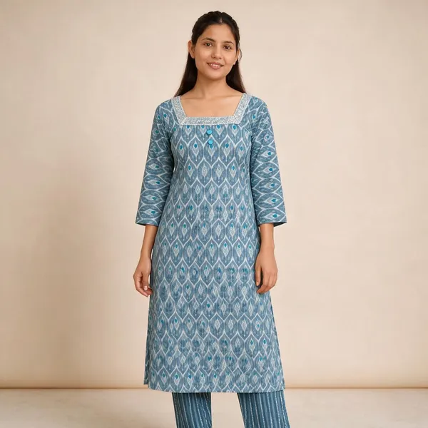 Blue_Cotton_Polyester_Blend_Printed_Straight_Kurta_Set_For_Women