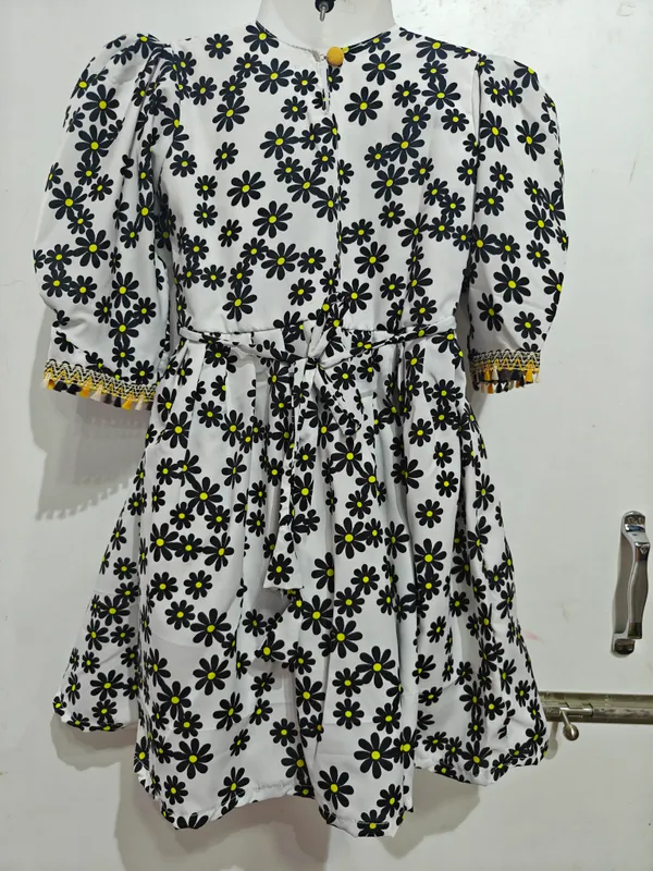 White_And_Black_Georgette_Floral_Print_Fit_And_Flare_Dress_For_Girls