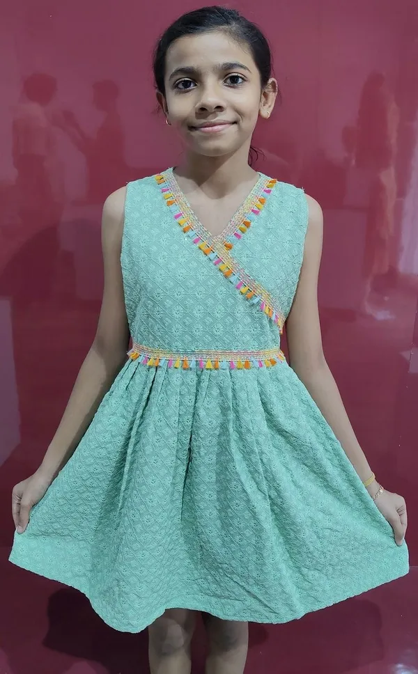 Kashnavika_Vastrakala_Girls_Midi/Knee_Length_Festive/Wedding_Dress_(Light_Green,_Sleeveless)