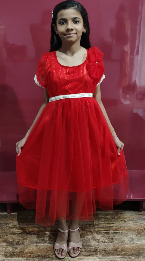 Kashnavika_Vastrakala_Girls_Below_Knee_Festive/Wedding_Dress_(Red,_Half_Sleeve)