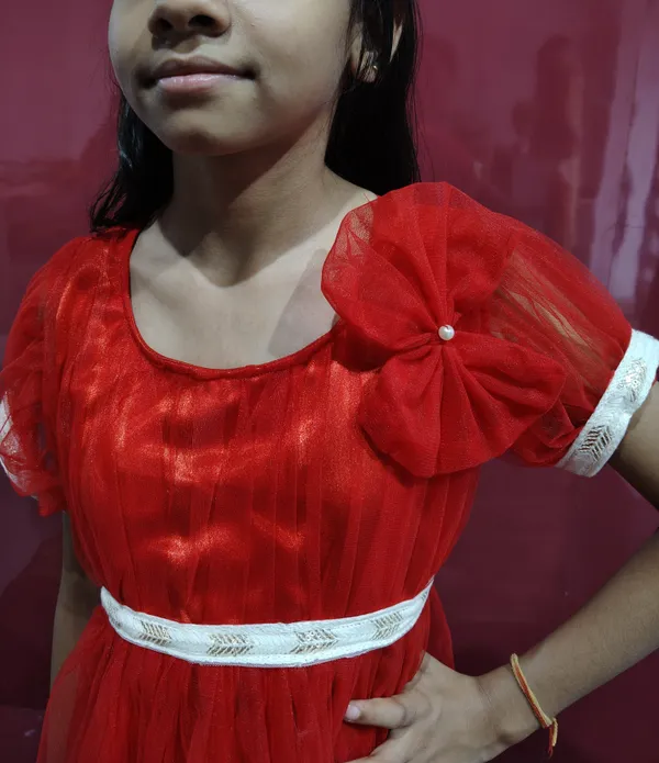 Kashnavika_Vastrakala_Girls_Below_Knee_Festive/Wedding_Dress_(Red,_Half_Sleeve)