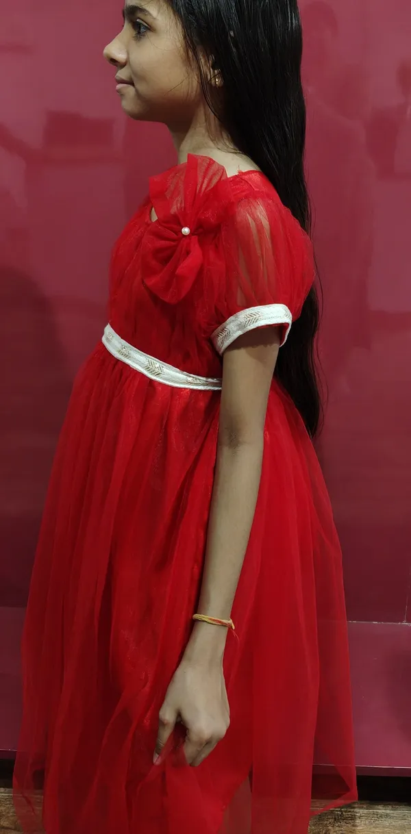Kashnavika_Vastrakala_Girls_Below_Knee_Festive/Wedding_Dress_(Red,_Half_Sleeve)