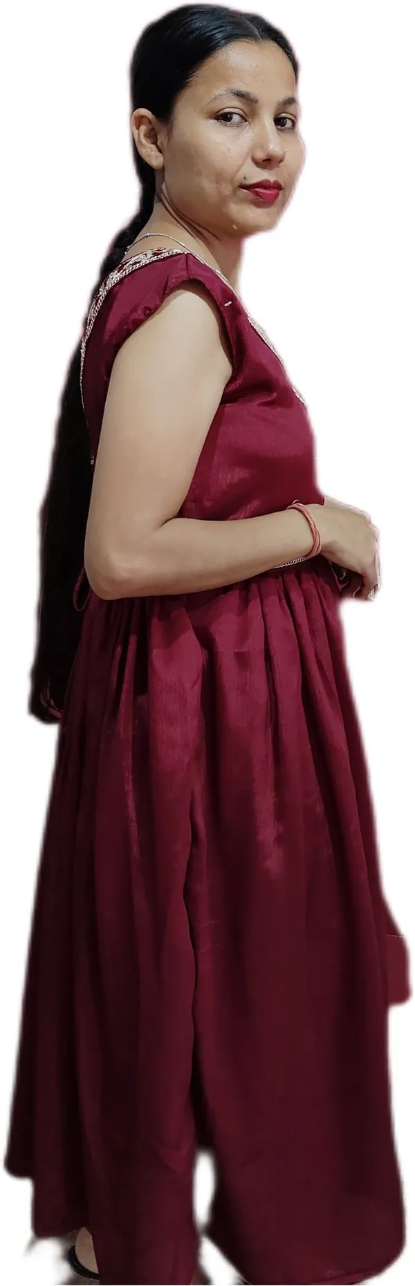 Kashnavika_Vastrakala_Women_Solid_Flared_Kurta_(Maroon)