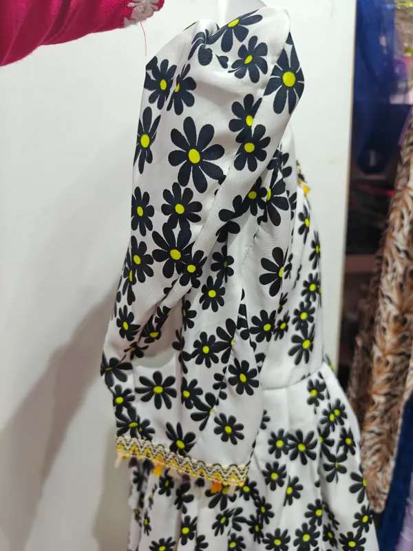 White_And_Black_Georgette_Floral_Print_Fit_And_Flare_Dress_For_Girls