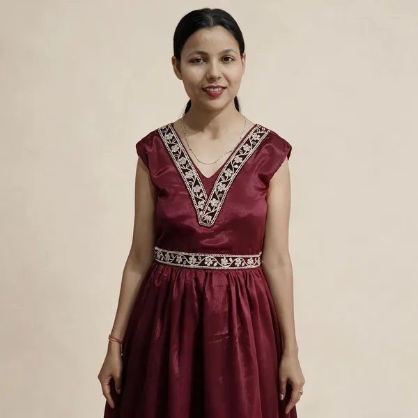 Maroon_Silk_Solid_Flared_Kurta_For_Women