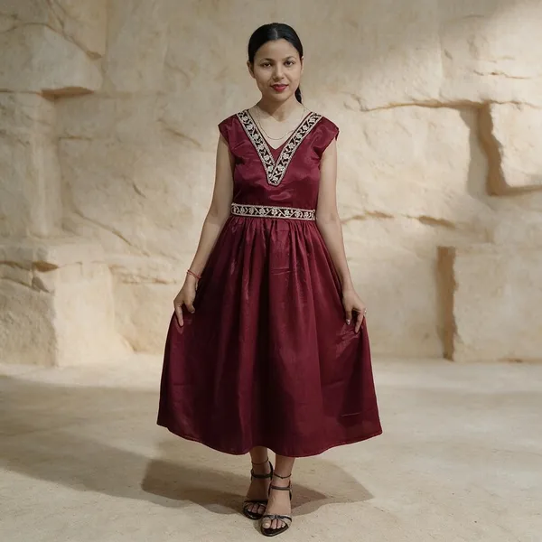 Maroon_Silk_Solid_Flared_Kurta_For_Women