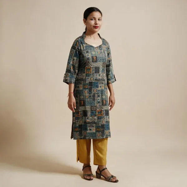Black_Cotton_Foil_Print_Straight_Kurta_For_Women