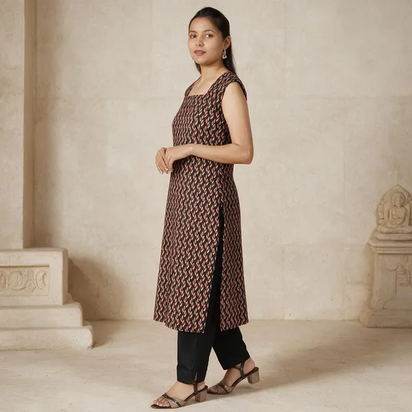 Black_Cotton_Polyester_Blend_Geometric_Print_Straight_Kurta_For_Women
