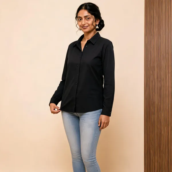 Black_Full_Sleeve_Button_Down_Shirt_For_Women