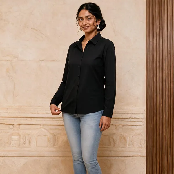 Black_Full_Sleeve_Button_Down_Shirt_For_Women