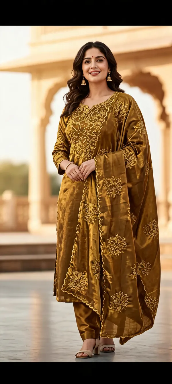 Mustard_Velvet_Embroidered_Salwar_Suit_For_Women