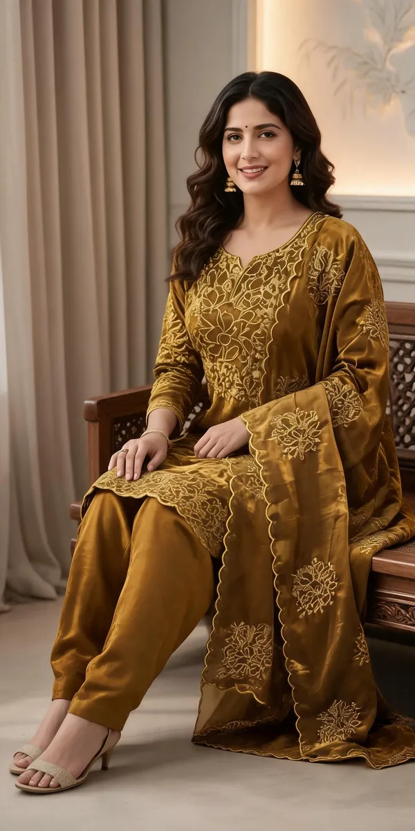 Mustard_Velvet_Embroidered_Salwar_Suit_For_Women