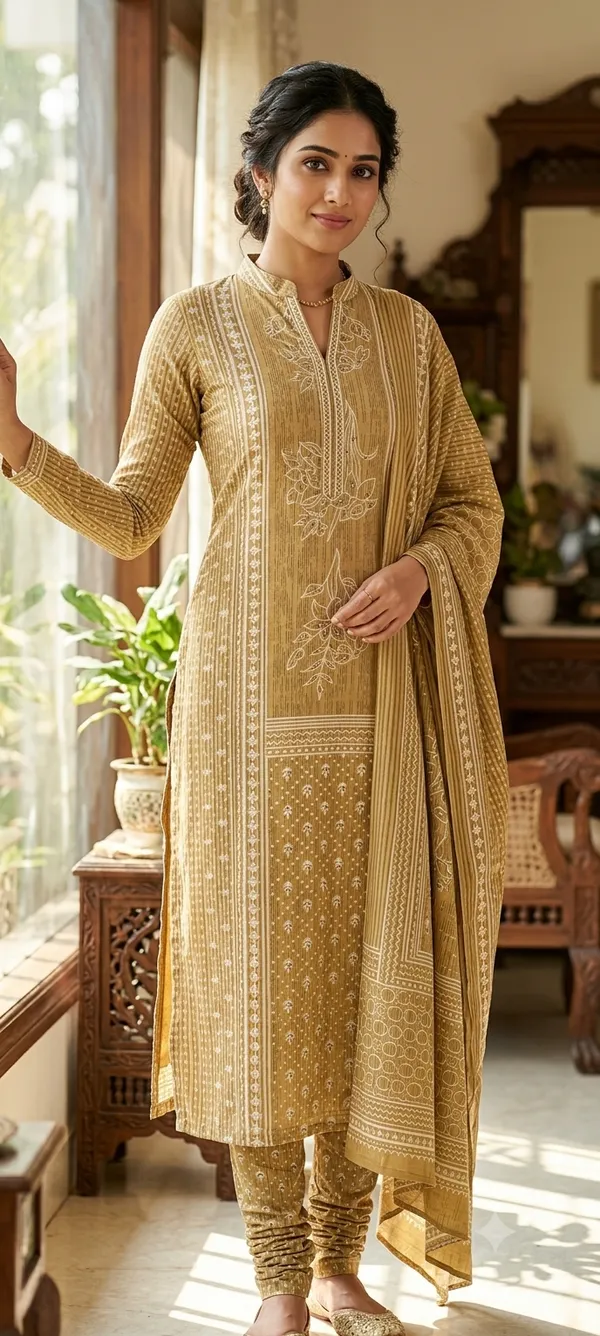 Mustard_Embroidered_Straight_Kurta_Set_For_Women