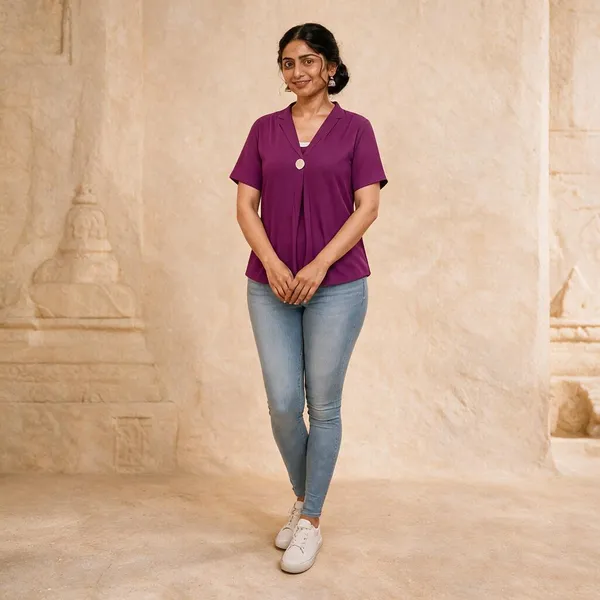 Purple_V-Neck_Short_Sleeve_Top_For_Women