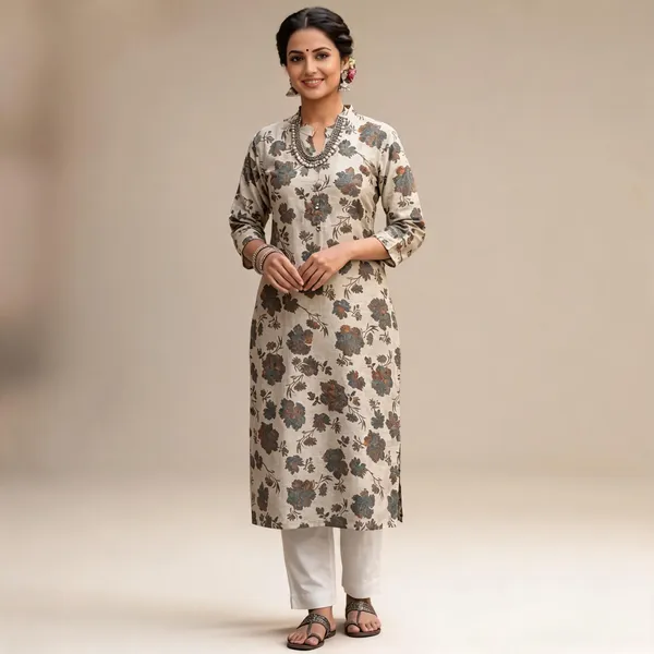 Beige_Floral_Print_Straight_Kurta_For_Women