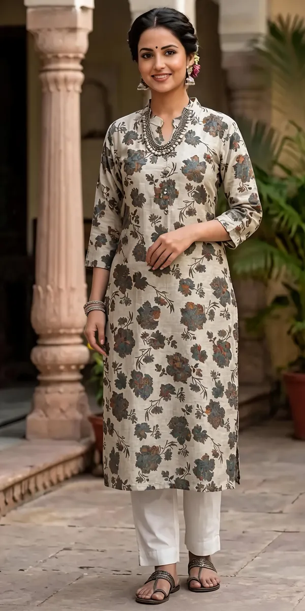 Beige_Floral_Print_Straight_Kurta_For_Women