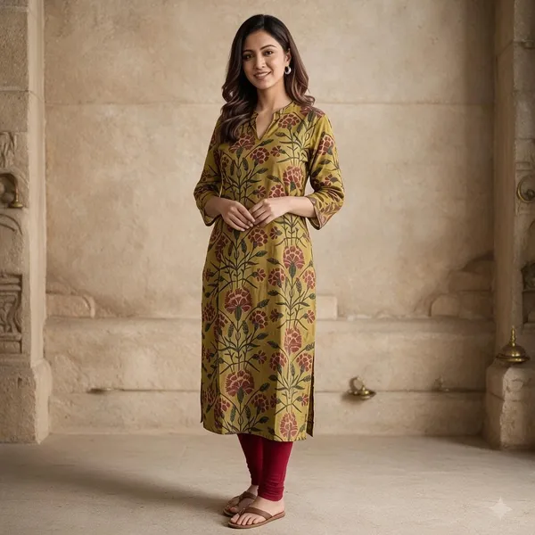 Mustard_Floral_Print_Straight_Kurta_For_Women