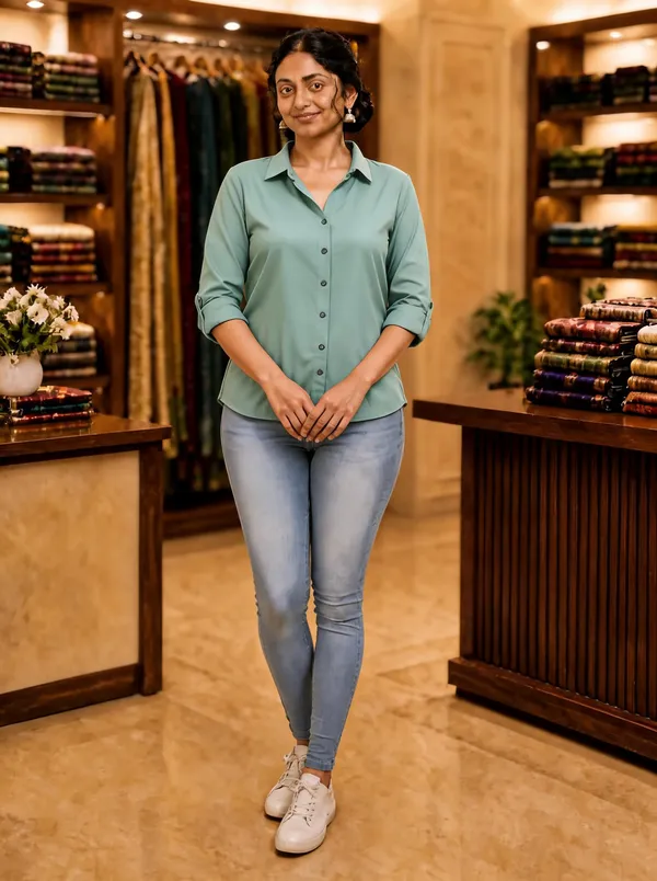 Green_Full_Sleeve_Casual_Button_Down_Shirt_For_Women