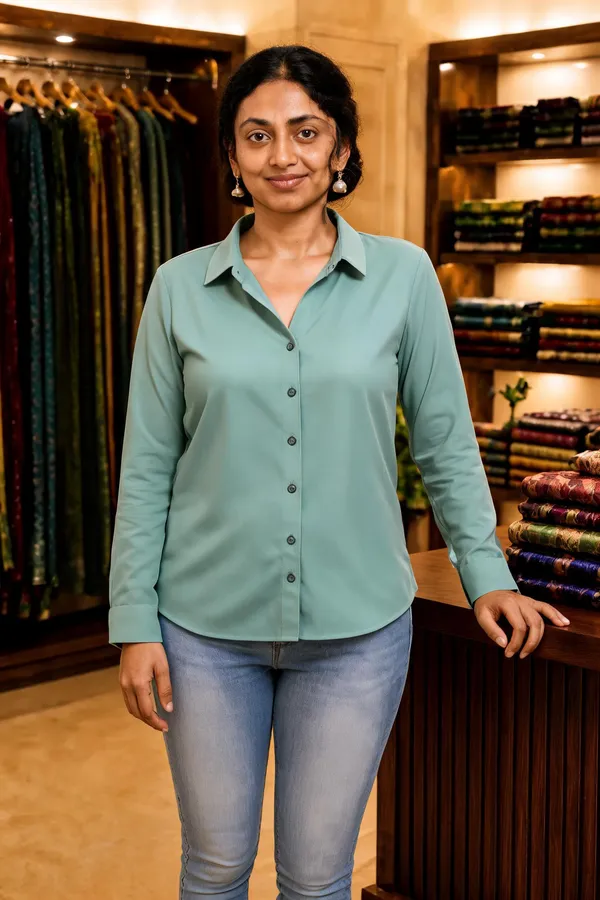 Green_Full_Sleeve_Casual_Button_Down_Shirt_For_Women