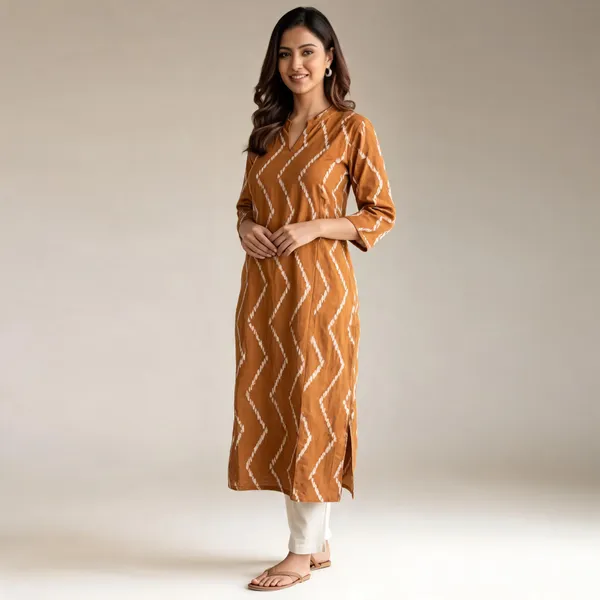 Mustard_Zigzag_Print_Straight_Kurta_For_Women