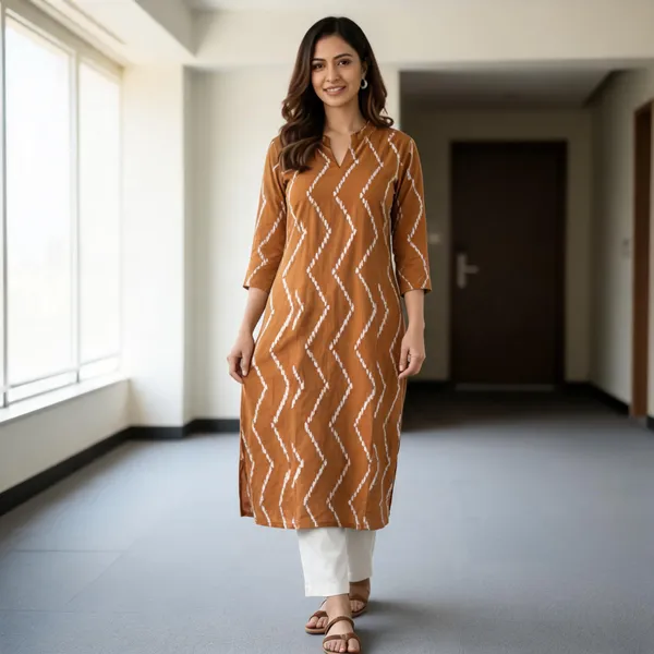 Mustard_Zigzag_Print_Straight_Kurta_For_Women