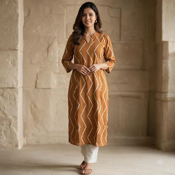 Mustard_Zigzag_Print_Straight_Kurta_For_Women