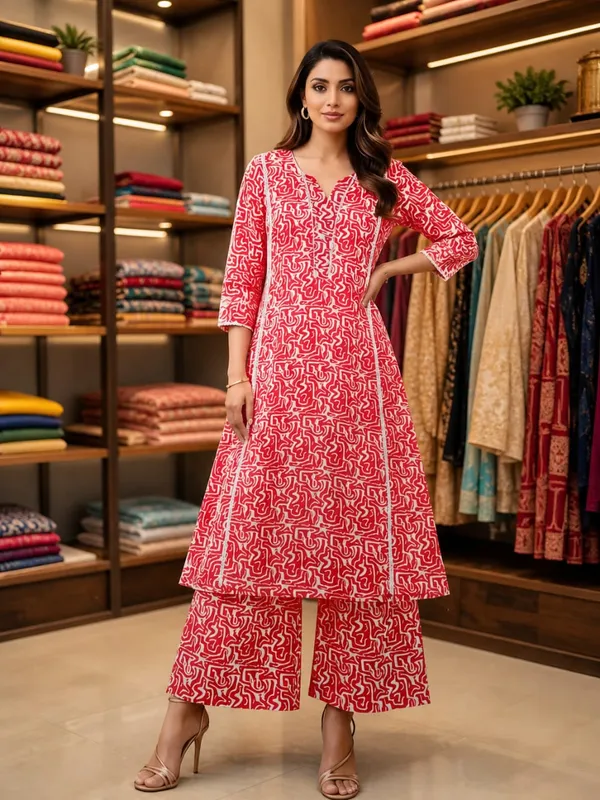 Red_Printed_Flared_Kurta_Palazzo_Set_For_Women