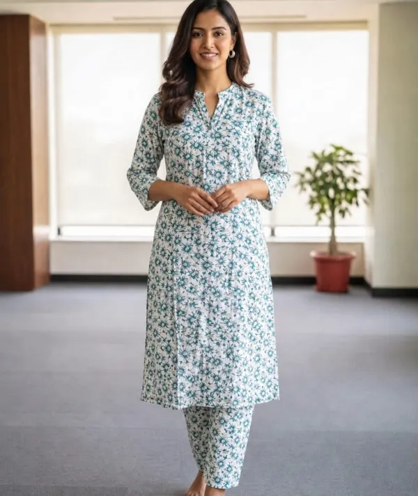White_Floral_Print_Straight_Kurta_Set_For_Women