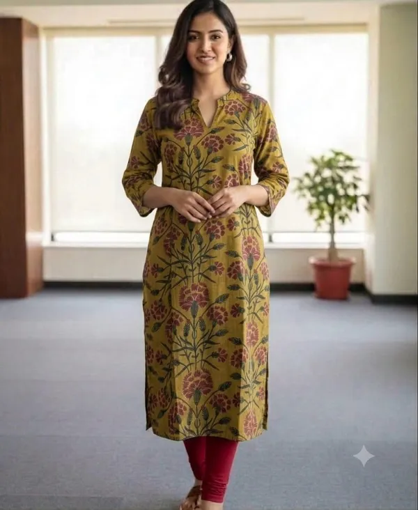 Mustard_Floral_Print_Straight_Kurta_For_Women