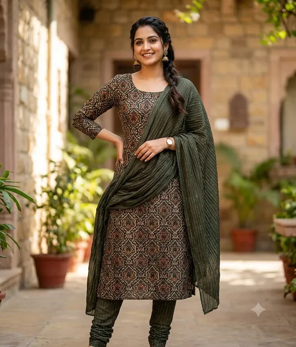 Green_Geometric_Print_Straight_Kurta_Pant_Dupatta_Set_For_Women