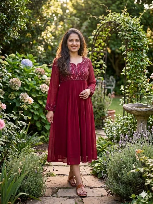 Maroon_Textured_Flared_Full_Sleeve_Dress_For_Women
